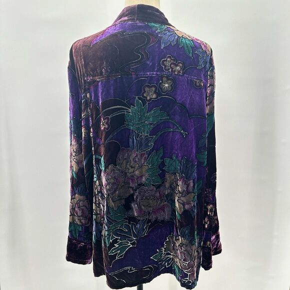 Chicos Velvet Burnout Cardigan Topper Sz 3(XL) Silk Blend Purple Floral Boho VTG - Picture 5 of 10